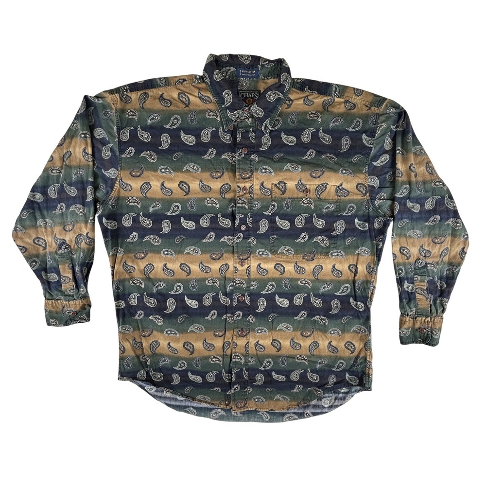 Vintage Chaps Ralph Lauren‎ Shirt Mens Large Paisley Stripe Button Up 90s Cotton